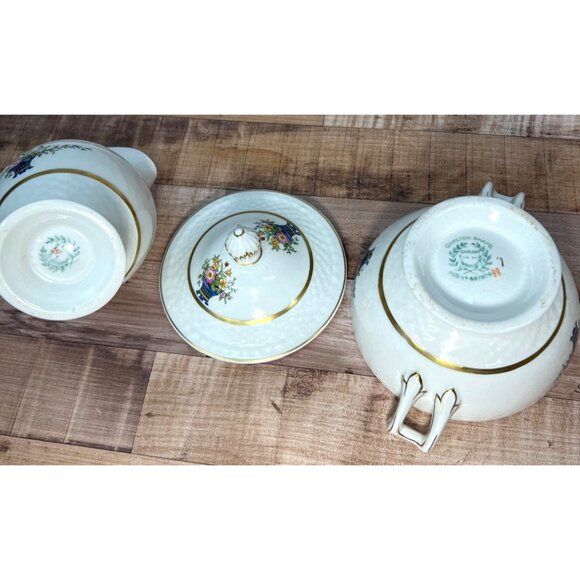 Vintage W H Grindley & Co England Carlton Shape Handled Sugar Bowl & Creamer - Picture 6 of 8